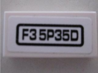 Tile 1 x 2 with Black 'F3 5P35D' on White Background Pattern (Sticker) - Set 8495