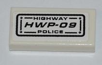 Tile 1 x 2 with 'HIGHWAY POLICE' and 'HWP-09' Pattern (Sticker) - Set 8197