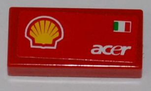 Tile 1 x 2 with Shell Logo, Italian Flag and 'acer' Pattern Model Left Side (Sticker) - Set 8123