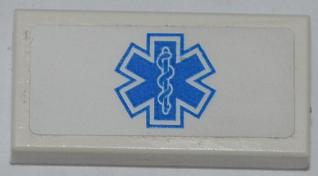 Tile 1 x 2 with Blue EMT Star of Life Pattern (Sticker) - Set 4431