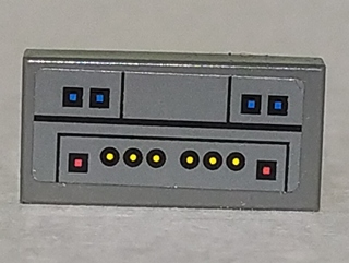 Tile 1 x 2 with Blue, Red, and Yellow Buttons, Black Lines Pattern (Sticker) - Set 8093