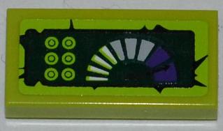 Tile 1 x 2 with 6 Lime Buttons and Purple Gauge Pattern (Sticker) - Set 9447