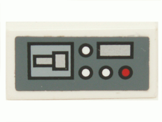 Tile 1 x 2 with Control Panel with Red and White Buttons on Dark Bluish Gray Background Pattern Model Left Side (Sticker) - Set 7661