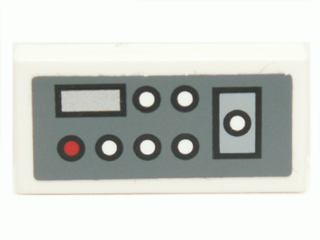 Tile 1 x 2 with Control Panel with Red and White Buttons on Dark Bluish Gray Background Pattern Model Right Side (Sticker) - Set 7661