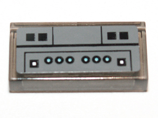 Tile 1 x 2 with Black Squares and Blue Circles Pattern (Sticker) - Set 75013