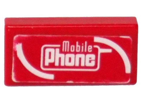 Tile 1 x 2 with White 'Mobile Phone' Pattern (Sticker) - Set 8130