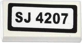 Tile 1 x 2 with 'SJ 4207' Pattern (Sticker) - Set 4207