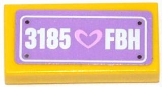 Tile 1 x 2 with Heart and '3185 FBH' on Medium Lavender Background Pattern (Sticker) - Set 3185