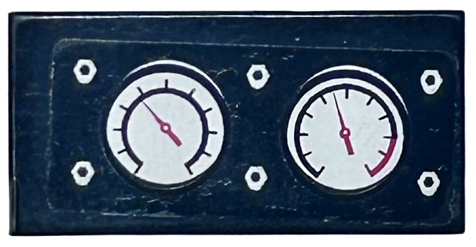 Tile 1 x 2 with Rivets and 2 White Gauges with Red Needles Pattern (Sticker) - Set 4841