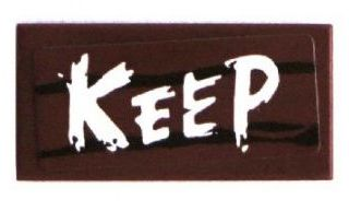 Tile 1 x 2 with White 'KEEP' on Wood Grain Background Pattern (Sticker) - Set 70800