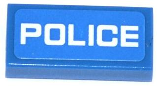 Tile 1 x 2 with White 'POLICE' Thin Font on Blue Background Pattern (Sticker) - Sets 60041 / 60047