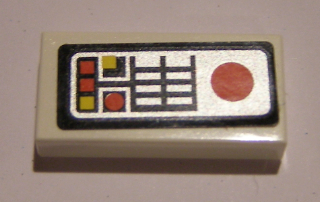 Tile 1 x 2 with Red and Yellow Console Lights and Buttons Pattern (Sticker) - Set 7754