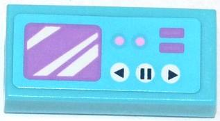 Tile 1 x 2 with Purple Screen and Video Camera Controls Pattern (Sticker) - Set 41056