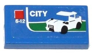 Tile 1 x 2 with White Car, 'CITY' and '5-12' Pattern (Sticker) - Set 60050