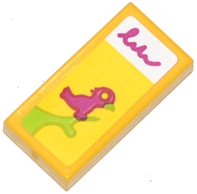 Tile 1 x 2 with Magenta Bird on Lime Branch Pattern (Sticker) - Set 41034