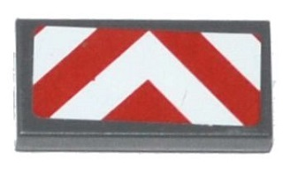 Tile 1 x 2 with Red and White Chevron Danger Stripes Thick Pattern (Sticker) - Set 70814
