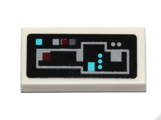 Tile 1 x 2 with Gray, Blue and Red Control Buttons on Black Background Pattern (Sticker) - Set 75004