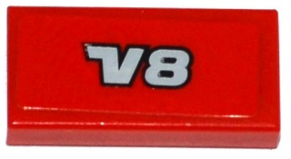 Tile 1 x 2 with Light Bluish Gray 'V8' Pattern (Sticker) - Set 8070