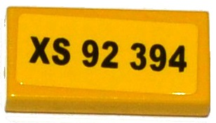 Tile 1 x 2 with Black 'XS 92 394' Pattern (Sticker) - Set 76015