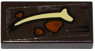 Tile 1 x 2 with Bone Fragment and Orange Pebbles Pattern (Sticker) - Set 79014