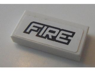 Tile 1 x 2 with Black 'FIRE' Outline Pattern (Sticker) - Set 8154