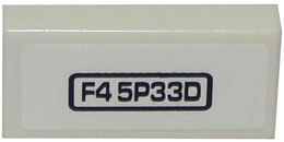 Tile 1 x 2 with 'F4 5P33D' Pattern (Sticker) - Set 8147