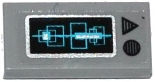 Tile 1 x 2 with Medium Azure Rectangles on Screen and Black Circle and Triangle Pattern (Sticker) - Set 70169