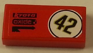 Tile 1 x 2 with Black '42' in White Circle, 'Kyoto' and 'Oxide' on Red Background Pattern Model Left Side (Sticker) - Set 8147