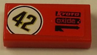 Tile 1 x 2 with Black '42' in White Circle, 'Kyoto' and 'Oxide' on Red Background Pattern Model Right Side (Sticker) - Set 8147