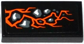 Tile 1 x 2 with Orange Cracks and Stones Pattern (Sticker) - Set 70747