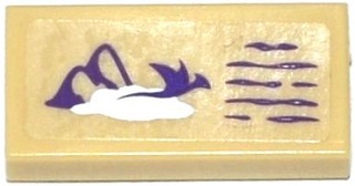 Tile 1 x 2 with Mountains, Cloud, Dragon and Writing Lines Pattern (Sticker) - Set 41078