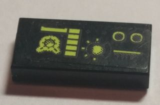 Tile 1 x 2 with Holographic and Lime Alien Controls Pattern (Sticker) - Set 7646