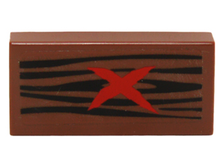 Tile 1 x 2 with Wood Grain and Red 'X' Pattern (Sticker) - Set 70014