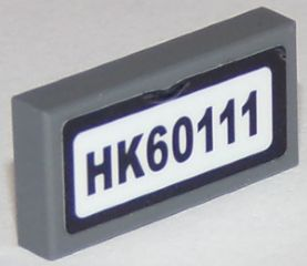 Tile 1 x 2 with Black 'HK60111' Pattern (Sticker) - Set 60111