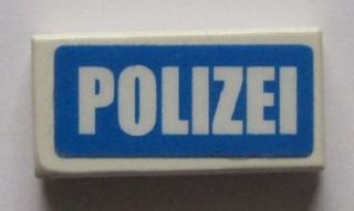 Tile 1 x 2 with White 'POLIZEI' on Blue Background Pattern (Sticker) - Sets 7235-2 / 7236-2 / 7744