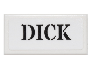 Tile 1 x 2 with Black Stencil 'DICK' Pattern (Sticker) - Set 76052