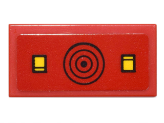 Tile 1 x 2 with Black Concentric Circles and 2 Yellow Buttons Pattern (Sticker) - Set 76052