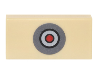 Tile 1 x 2 with Dark Bluish Gray, Black, Light Bluish Gray and Red Circle Button Pattern (Sticker) - Set 76052