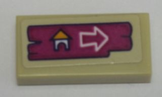 Tile 1 x 2 with Campsite Arrow Sign on Magenta Board Pattern (Sticker) - Set 41121