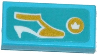 Tile 1 x 2 with White and Gold Shoe and Gold Disk with Crown Pattern (Sticker) - Set 41135