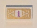 Tile 1 x 2 with Medium Lavender Number 1 in White Circle with Swirls on Gold Background Pattern (Sticker) - Set 41101