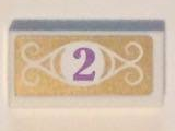 Tile 1 x 2 with Medium Lavender Number 2 in White Circle with Swirls on Gold Background Pattern (Sticker) - Set 41101