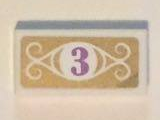 Tile 1 x 2 with Medium Lavender Number 3 in White Circle with Swirls on Gold Background Pattern (Sticker) - Set 41101