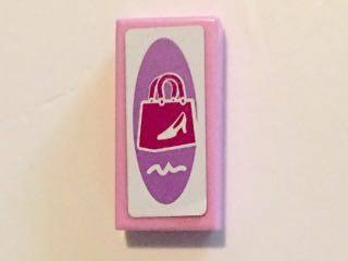 Tile 1 x 2 with Magenta Shopping Bag with White Shoe on Medium Lavender and White Background Pattern (Sticker) - Set 41058