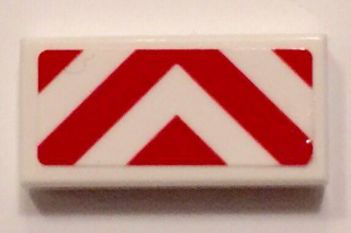 Tile 1 x 2 with Red and White Danger Stripes (Red Corners) Pattern (Sticker) - Set 60101