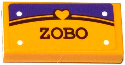 Tile 1 x 2 with Heart, 'ZOBO' and 4 White Rivets Pattern (Sticker) - Set 41116