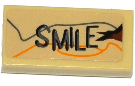 Tile 1 x 2 with 'SMILE' and Wood Grain Pattern (Sticker) - Set 75823