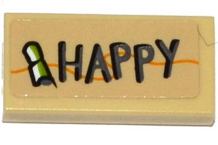 Tile 1 x 2 with 'HAPPY' and Wood Grain Pattern (Sticker) - Set 75823