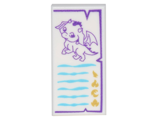 Tile 1 x 2 with Dark Purple Baby Dragon, Medium Azure Lines and Gold Symbols Pattern