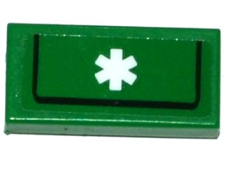 Tile 1 x 2 with White EMT Star of Life and Black Line Pattern (Sticker) - Set 60109